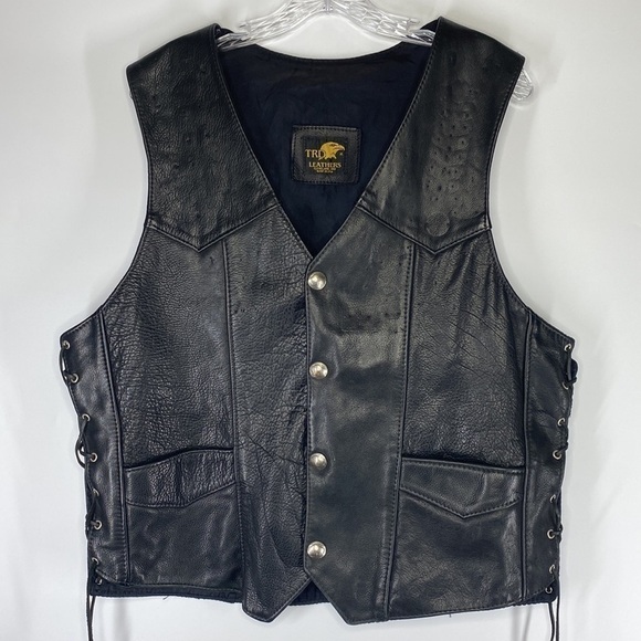 TRD Leathers Black Leather Riding Motorcycle Vest Size XL - Picture 2 of 9